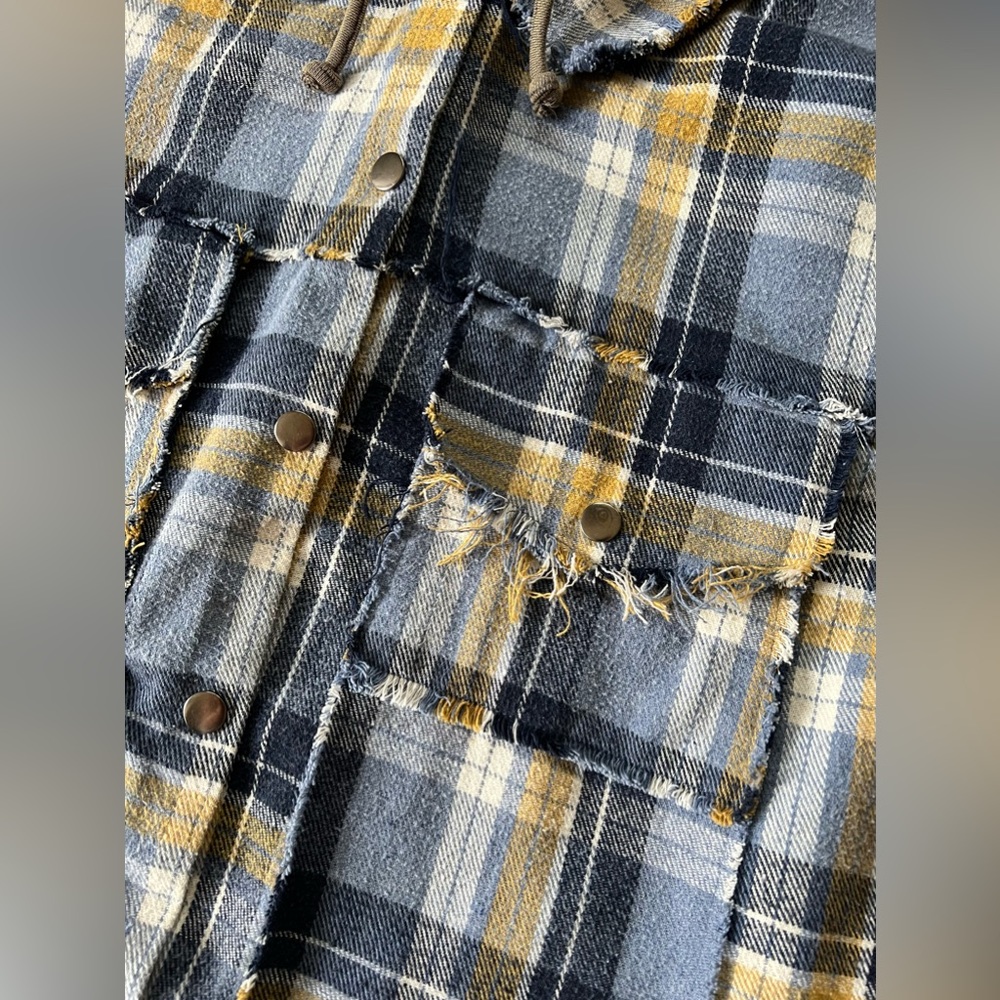 POL Cornflower Blue Plaid Shacket
With Grey Hoodie - Picture 3 of 7